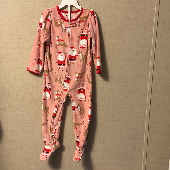 Carter's Festive Pink Footie with Santa and Reindeer - Picture 1 of 4
